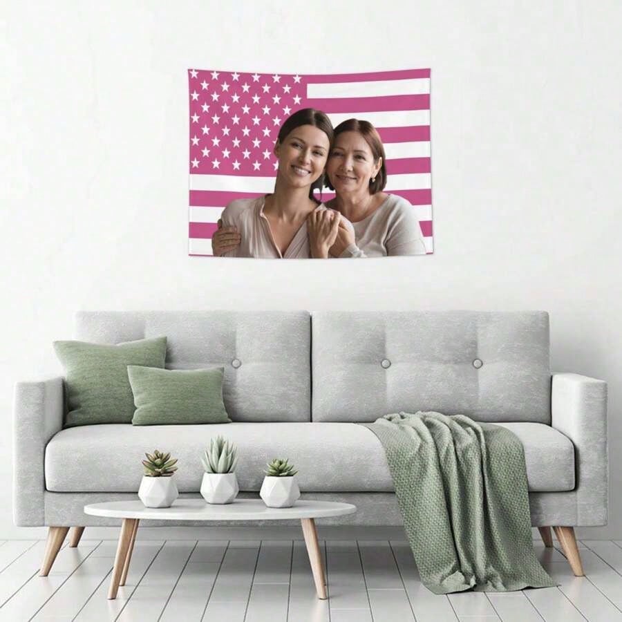 Custom American Flag Tapestry, Personalized Photo Text Wall Hanging, Upload Your Image Name Or Logo, Patriotic USA Wall Decor For Bedroom, Living Room, Dorm, Patio Or Party, Indoor Outdoor Banner, Gif