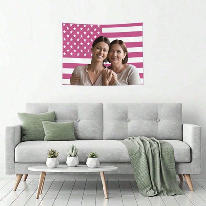 Custom American Flag Tapestry, Personalized Photo Text Wall Hanging, Upload Your Image Name Or Logo, Patriotic USA Wall Decor For Bedroom, Living Room, Dorm, Patio Or Party, Indoor Outdoor Banner, Gif