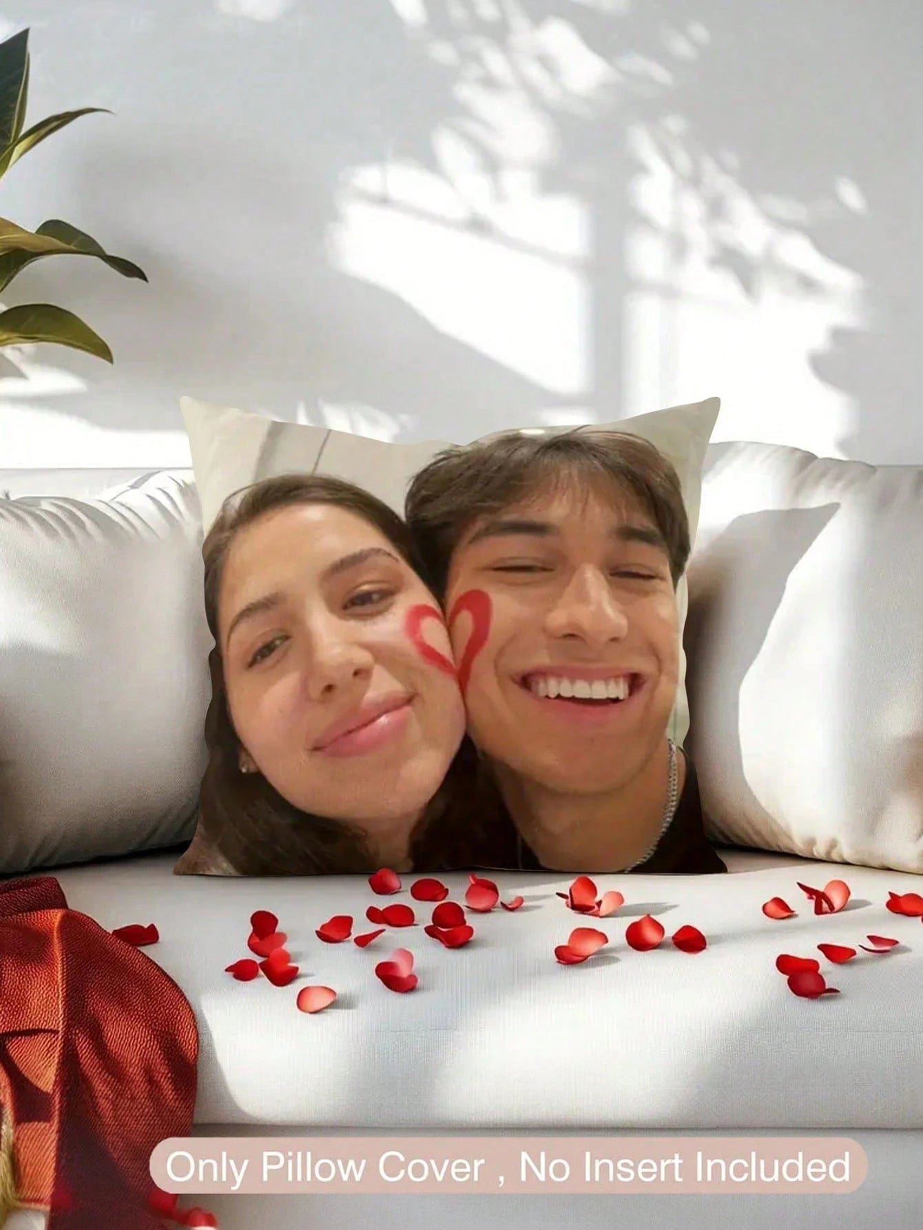 Custom Photo Pillow Cover, Personalized Picture Pillowcase With Name Text, Couple Pet Family Portrait Soft Washable Cushion Cover For Sofa Bed Living Room Bedroom Decor, Anniversary Birthday Christmas