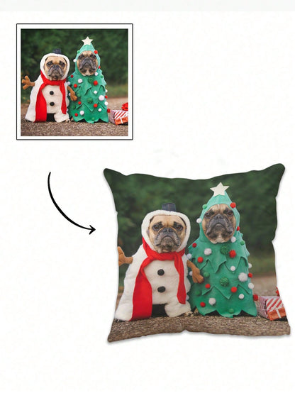 Custom Photo Pillow Cover, Personalized Picture Pillowcase With Name Text, Couple Pet Family Portrait Soft Washable Cushion Cover For Sofa Bed Living Room Bedroom Decor, Anniversary Birthday Christmas