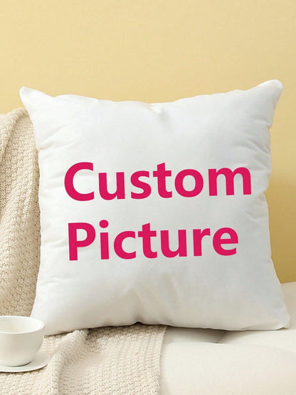 Custom Photo Pillow Cover, Personalized Picture Pillowcase With Name Text, Couple Pet Family Portrait Soft Washable Cushion Cover For Sofa Bed Living Room Bedroom Decor, Anniversary Birthday Christmas