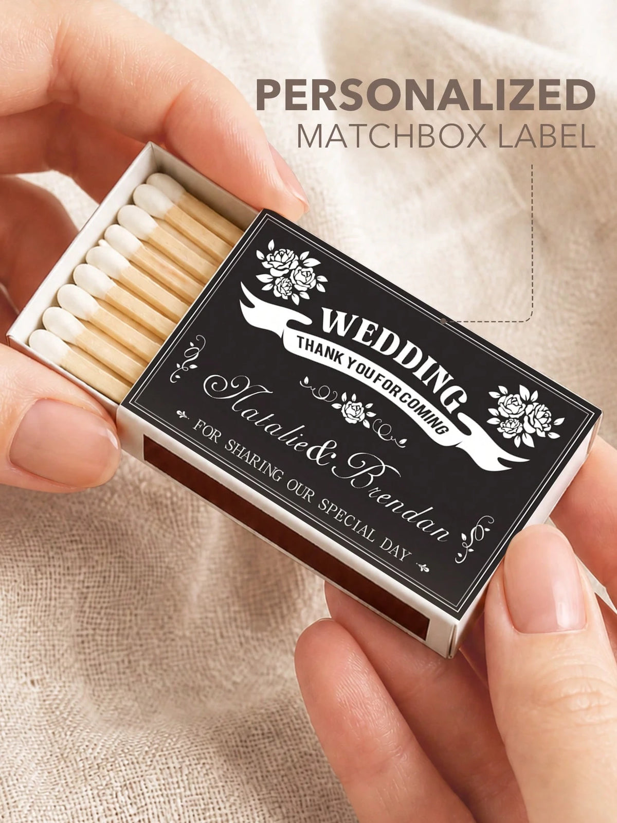 Custom Photo & Text Matchbox Stickers, Personalized Waterproof Wedding Matchbox Labels, Elegant Custom Portrait Stickers For Wedding Favors, Bridal Showers, Bachelor/Bachelorette Parties, Birthdays, H