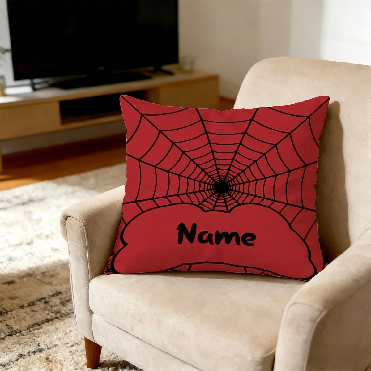 Custom Spider Web Pillow Cover| Personalized Plush Pillowcase, Red And Black, Machine Washable, Ideal For Home Decor, Gifts, And Celebrations| And Cool Style, Polyester Material