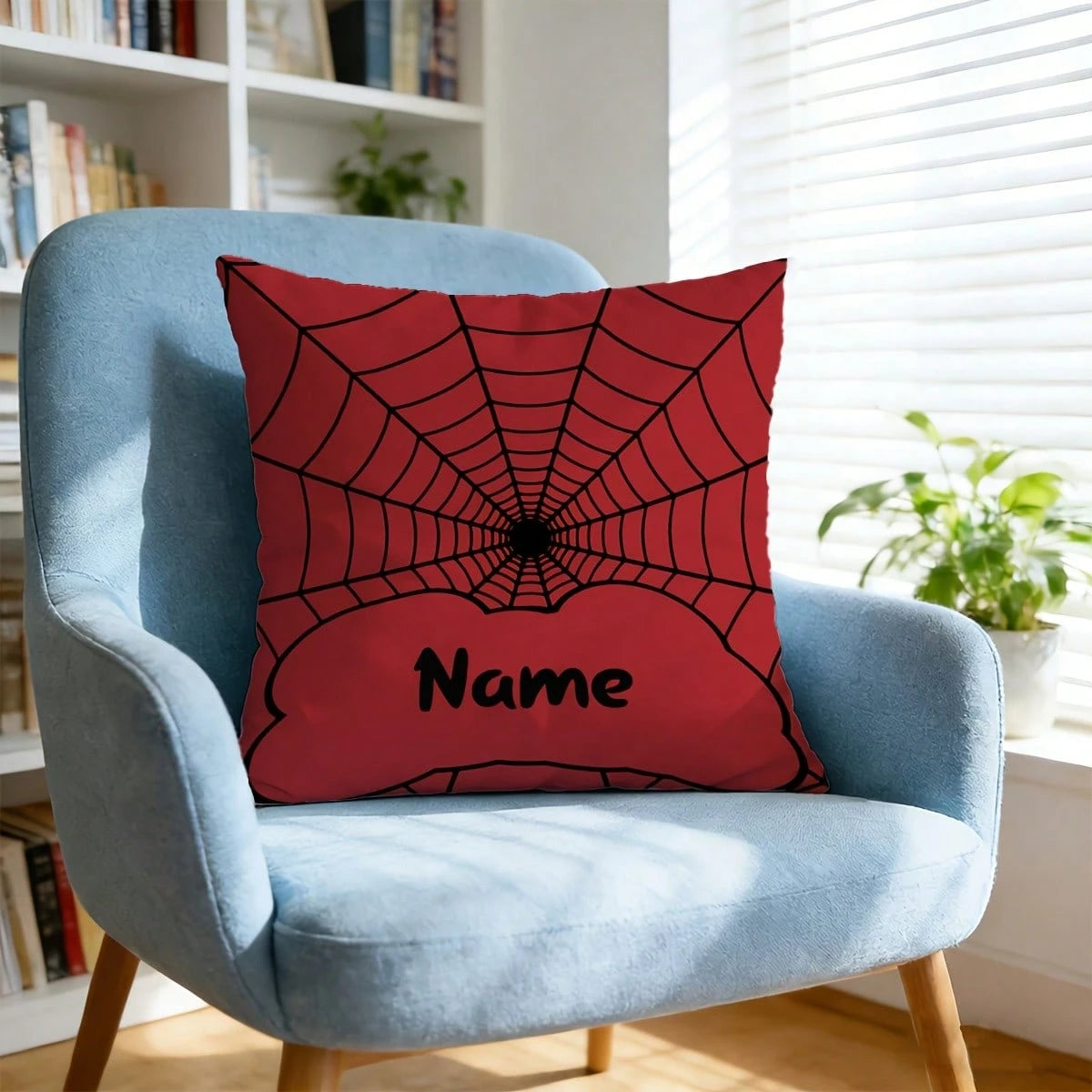 Custom Spider Web Pillow Cover| Personalized Plush Pillowcase, Red And Black, Machine Washable, Ideal For Home Decor, Gifts, And Celebrations| And Cool Style, Polyester Material