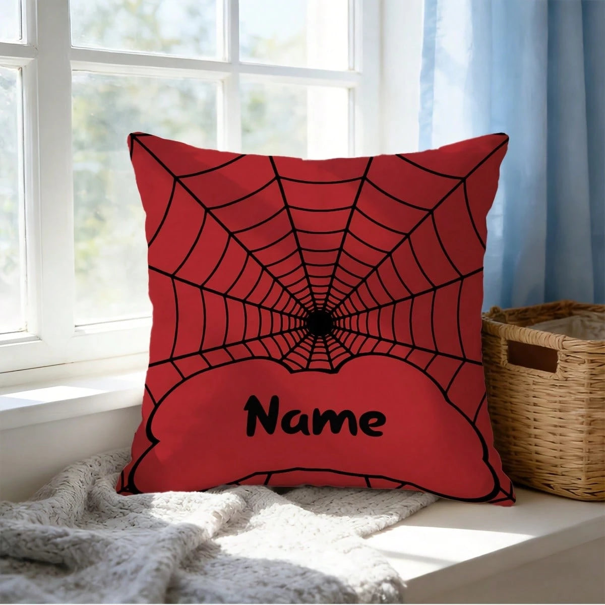 Custom Spider Web Pillow Cover| Personalized Plush Pillowcase, Red And Black, Machine Washable, Ideal For Home Decor, Gifts, And Celebrations| And Cool Style, Polyester Material