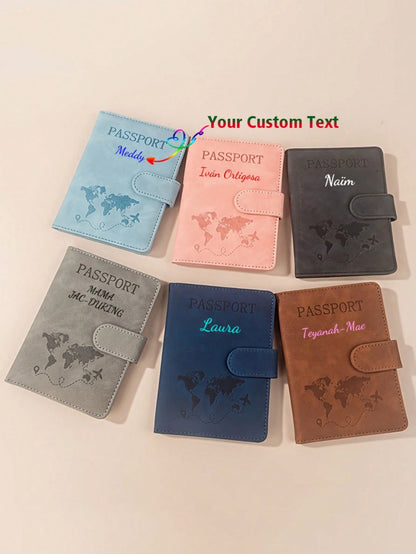 Custom Text Logo PU Leather Passport Holder Cover, Airplane Tickets Travel Document Wallet Organizer, Personalized Travel Essentials Luggage Gear, Vacation Accessories