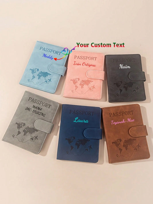 Custom Text Logo PU Leather Passport Holder Cover, Airplane Tickets Travel Document Wallet Organizer, Personalized Travel Essentials Luggage Gear, Vacation Accessories