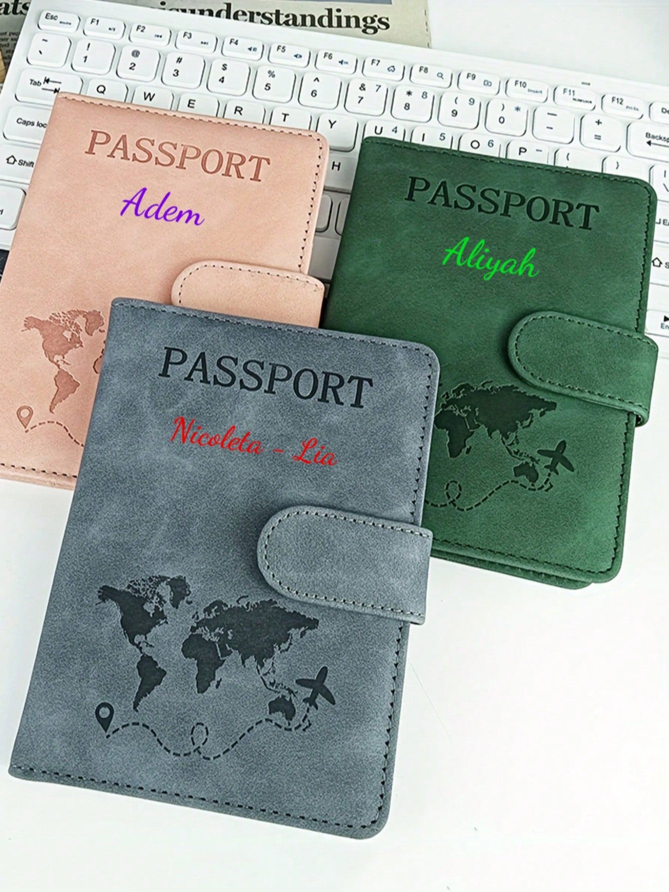 Custom Text Logo PU Leather Passport Holder Cover, Airplane Tickets Travel Document Wallet Organizer, Personalized Travel Essentials Luggage Gear, Vacation Accessories