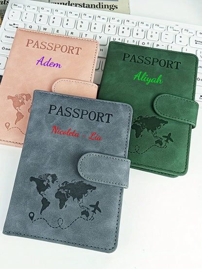 Custom Text Logo PU Leather Passport Holder Cover, Airplane Tickets Travel Document Wallet Organizer, Personalized Travel Essentials Luggage Gear, Vacation Accessories