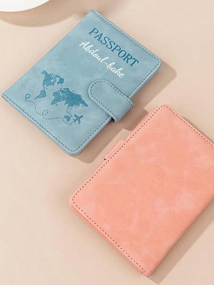 Custom Text Logo PU Leather Passport Holder Cover, Airplane Tickets Travel Document Wallet Organizer, Personalized Travel Essentials Luggage Gear, Vacation Accessories