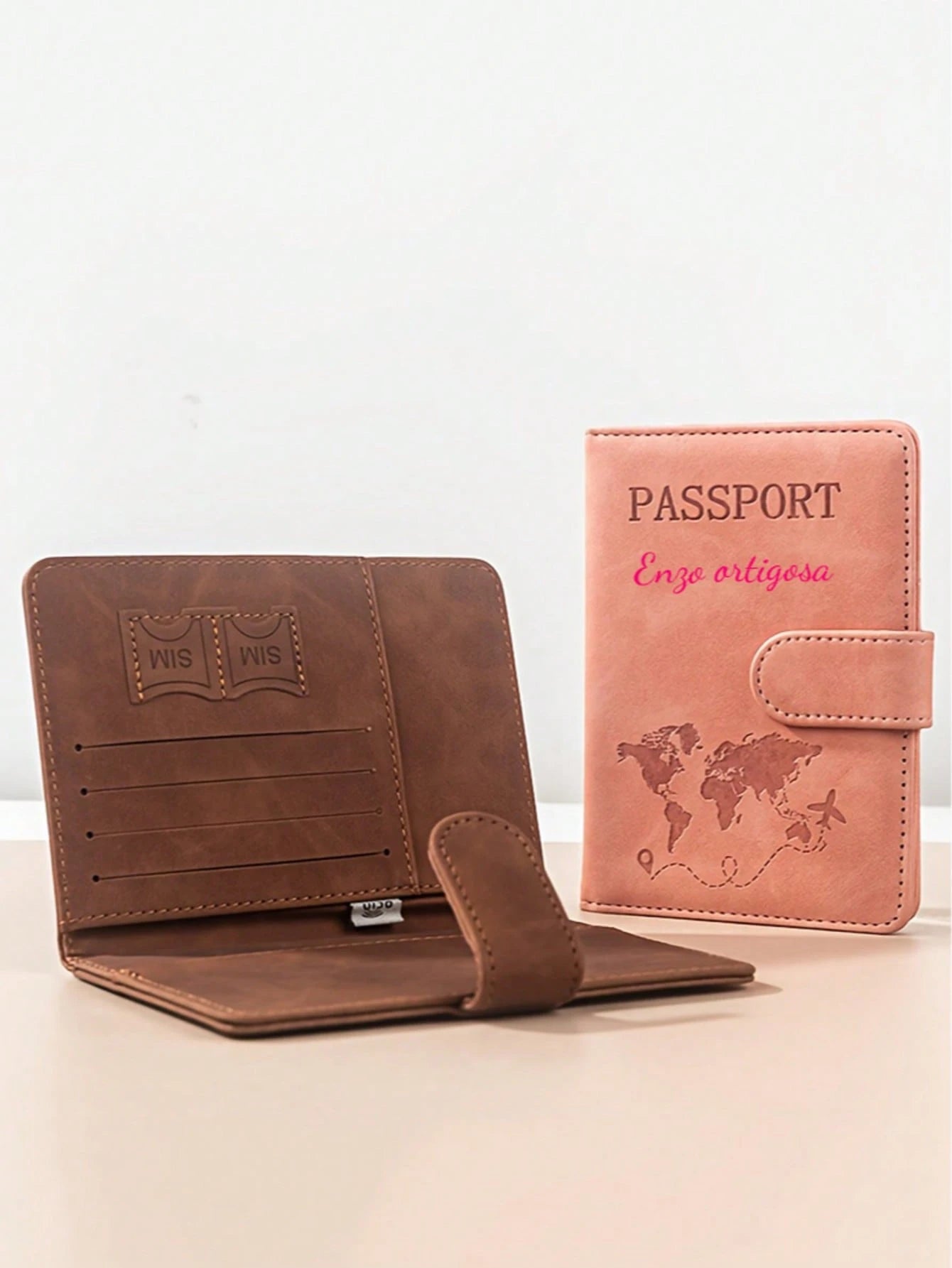 Custom Text Logo PU Leather Passport Holder Cover, Airplane Tickets Travel Document Wallet Organizer, Personalized Travel Essentials Luggage Gear, Vacation Accessories