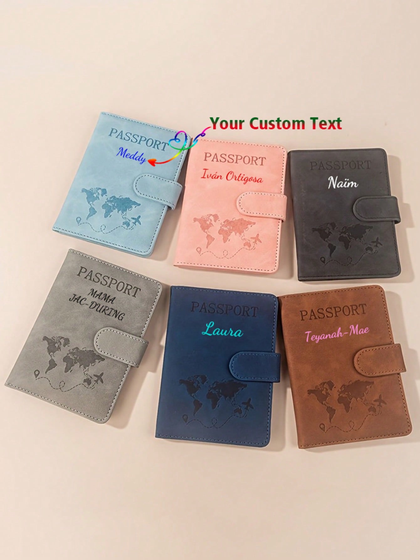 Custom Text Logo PU Leather Passport Holder Cover, Airplane Tickets Travel Document Wallet Organizer, Personalized Travel Essentials Luggage Gear, Vacation Accessories