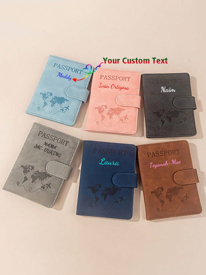 Custom Text Logo PU Leather Passport Holder Cover, Airplane Tickets Travel Document Wallet Organizer, Personalized Travel Essentials Luggage Gear, Vacation Accessories