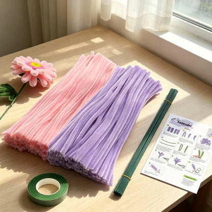 [Customer Favoriate]112pcs Craft Supplies Ultra Dense Chenille Stems, Multi-Color, Including 100pcs Pipe Cleaners, 10pcs Flower Stems, 1pc Floral Tape& 1 Tutorial Video, For DIY Handmade, Chenille Ste