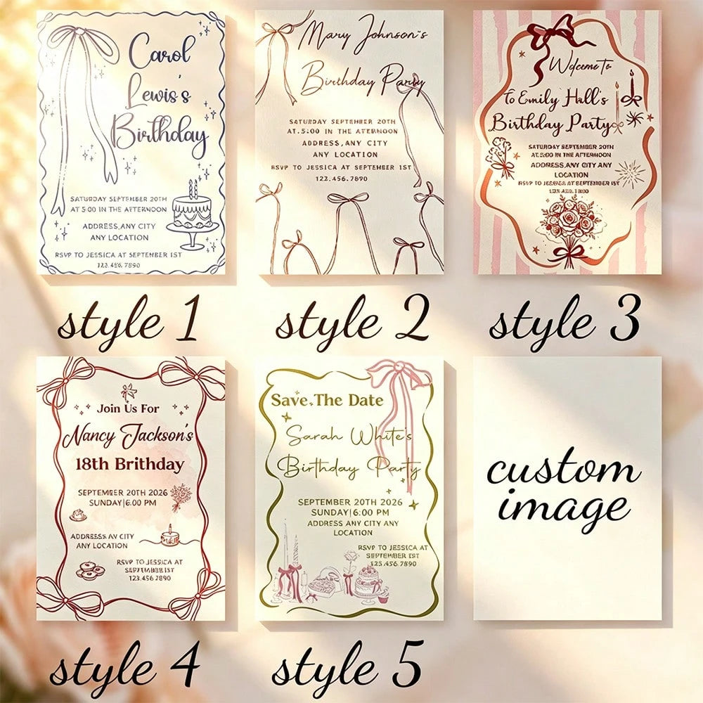 Customized Personalized Invitations And Thank You Cards, With Customizable Text, Inner Pages And Envelopes, Suitable For Birthday, Wedding, Mother's Day, Anniversary, Bridal Shower And All Holiday Cel