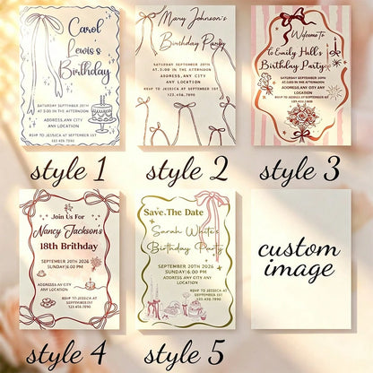 Customized Personalized Invitations And Thank You Cards, With Customizable Text, Inner Pages And Envelopes, Suitable For Birthday, Wedding, Mother's Day, Anniversary, Bridal Shower And All Holiday Cel