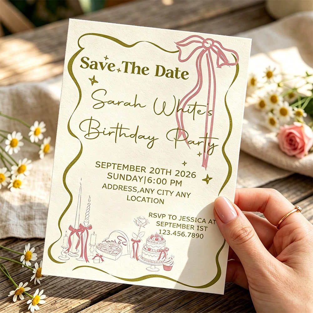 Customized Personalized Invitations And Thank You Cards, With Customizable Text, Inner Pages And Envelopes, Suitable For Birthday, Wedding, Mother's Day, Anniversary, Bridal Shower And All Holiday Cel