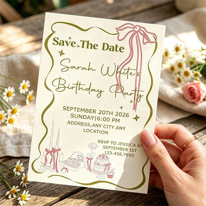 Customized Personalized Invitations And Thank You Cards, With Customizable Text, Inner Pages And Envelopes, Suitable For Birthday, Wedding, Mother's Day, Anniversary, Bridal Shower And All Holiday Cel