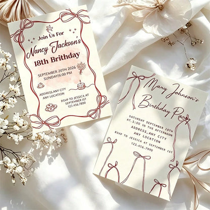 Customized Personalized Invitations And Thank You Cards, With Customizable Text, Inner Pages And Envelopes, Suitable For Birthday, Wedding, Mother's Day, Anniversary, Bridal Shower And All Holiday Cel