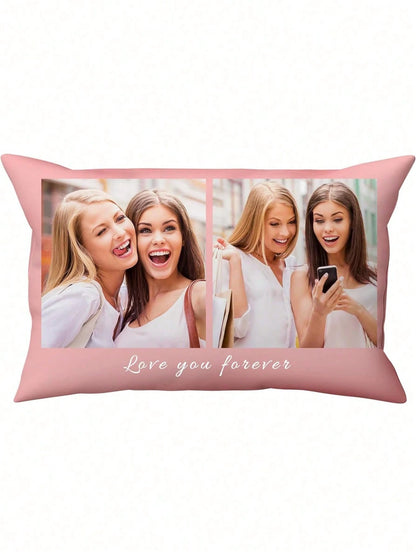 Customized Personalized Photo Print Pillowcase, Single-Sided Print With 2 Custom Photos, Ideal Gift For Mother's Day, Father's Day, Thanksgiving, Teacher's Day, Family, Friends, Yourself, Boyfriend, G