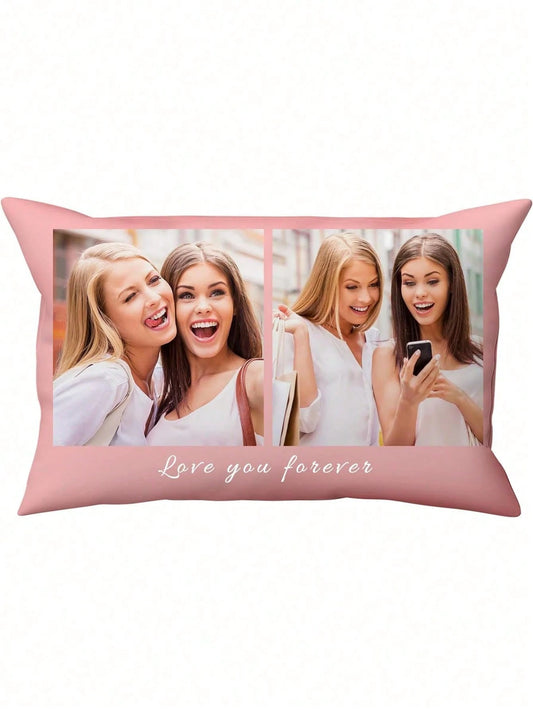 Customized Personalized Photo Print Pillowcase, Single-Sided Print With 2 Custom Photos, Ideal Gift For Mother's Day, Father's Day, Thanksgiving, Teacher's Day, Family, Friends, Yourself, Boyfriend, G