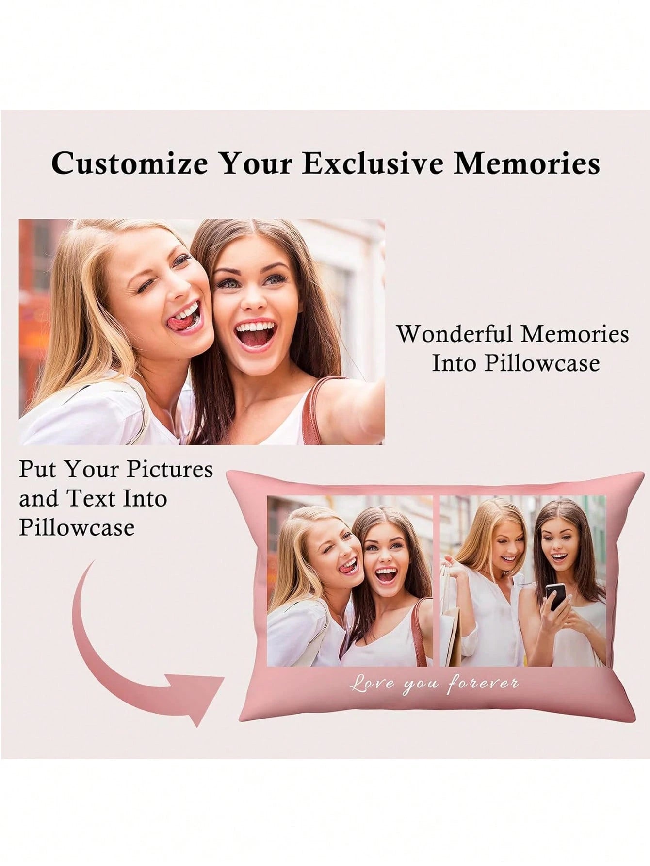 Customized Personalized Photo Print Pillowcase, Single-Sided Print With 2 Custom Photos, Ideal Gift For Mother's Day, Father's Day, Thanksgiving, Teacher's Day, Family, Friends, Yourself, Boyfriend, G