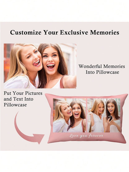 Customized Personalized Photo Print Pillowcase, Single-Sided Print With 2 Custom Photos, Ideal Gift For Mother's Day, Father's Day, Thanksgiving, Teacher's Day, Family, Friends, Yourself, Boyfriend, G