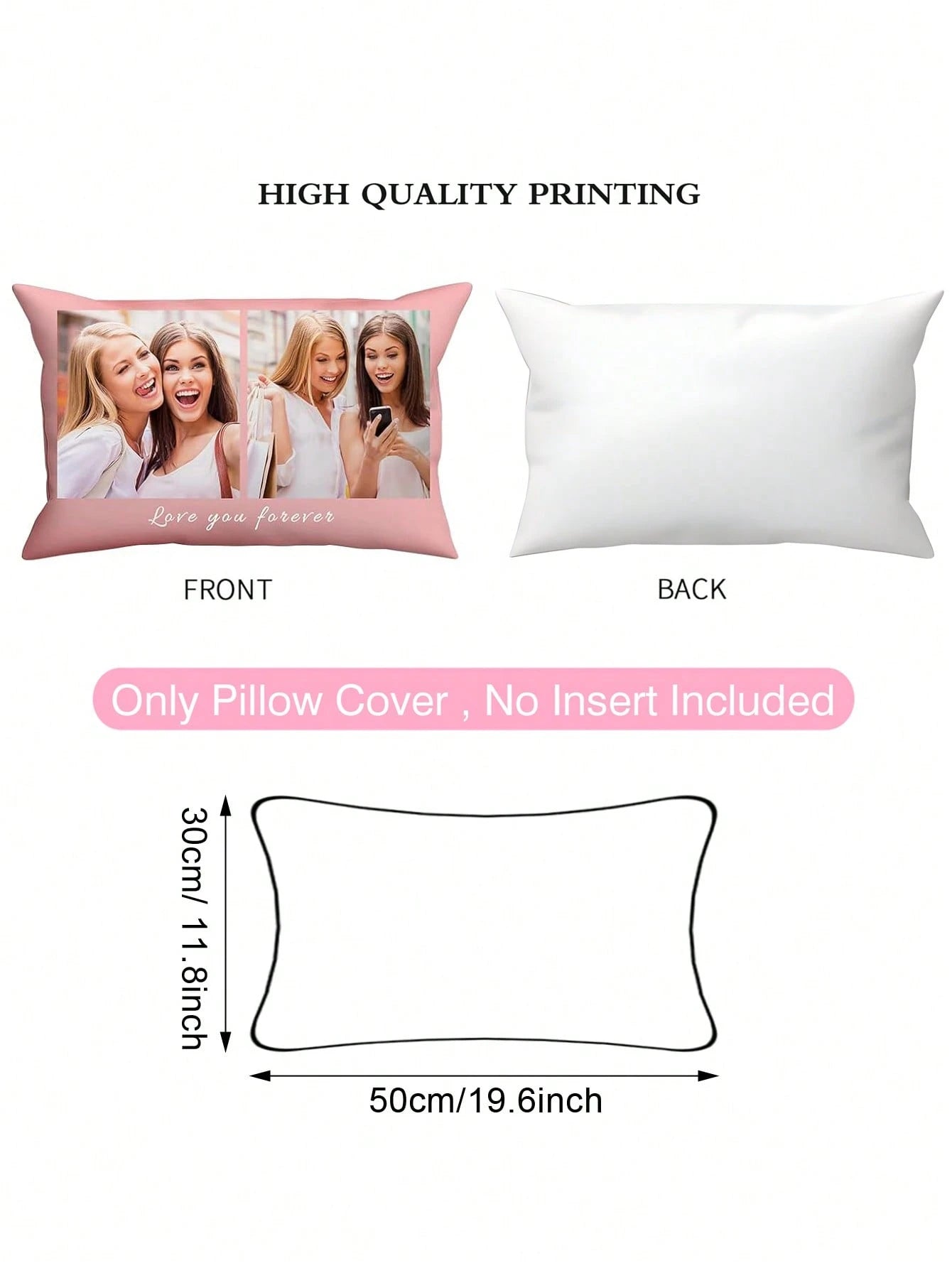Customized Personalized Photo Print Pillowcase, Single-Sided Print With 2 Custom Photos, Ideal Gift For Mother's Day, Father's Day, Thanksgiving, Teacher's Day, Family, Friends, Yourself, Boyfriend, G