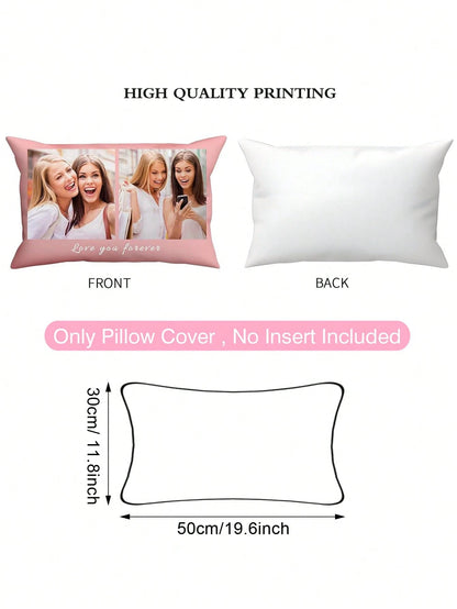Customized Personalized Photo Print Pillowcase, Single-Sided Print With 2 Custom Photos, Ideal Gift For Mother's Day, Father's Day, Thanksgiving, Teacher's Day, Family, Friends, Yourself, Boyfriend, G