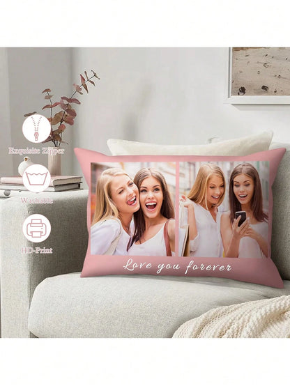 Customized Personalized Photo Print Pillowcase, Single-Sided Print With 2 Custom Photos, Ideal Gift For Mother's Day, Father's Day, Thanksgiving, Teacher's Day, Family, Friends, Yourself, Boyfriend, G
