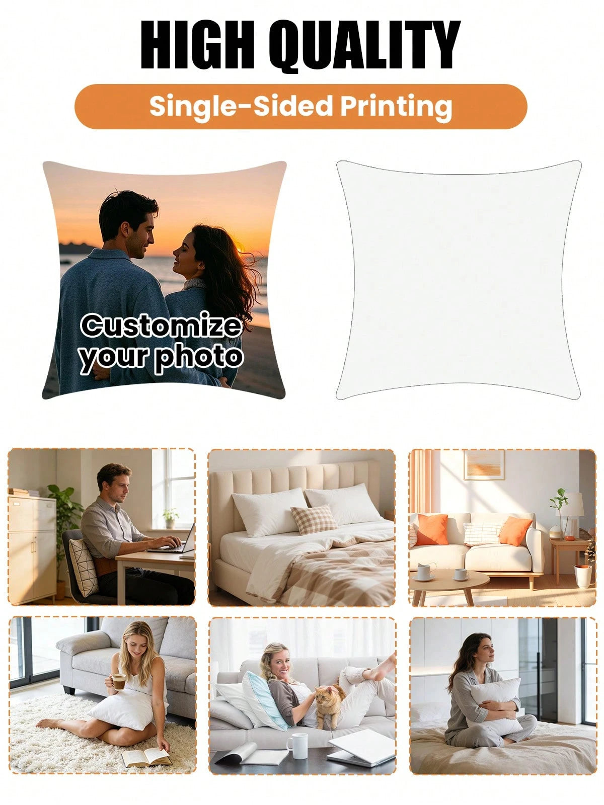 Customized Personalized Photo Print Pillowcase, Single-Sided Print With 2 Custom Photos, Ideal Gift For Mother's Day, Father's Day, Thanksgiving, Teacher's Day, Family, Friends, Yourself, Boyfriend, G