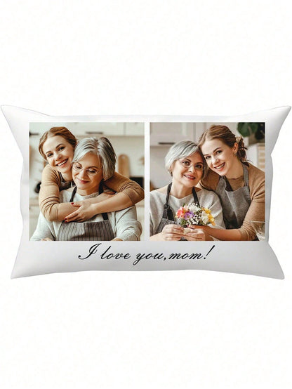 Customized Personalized Photo Print Pillowcase, Single-Sided Print With 2 Custom Photos, Ideal Gift For Mother's Day, Father's Day, Thanksgiving, Teacher's Day, Family, Friends, Yourself, Boyfriend, G