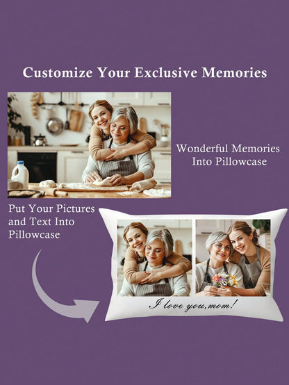 Customized Personalized Photo Print Pillowcase, Single-Sided Print With 2 Custom Photos, Ideal Gift For Mother's Day, Father's Day, Thanksgiving, Teacher's Day, Family, Friends, Yourself, Boyfriend, G