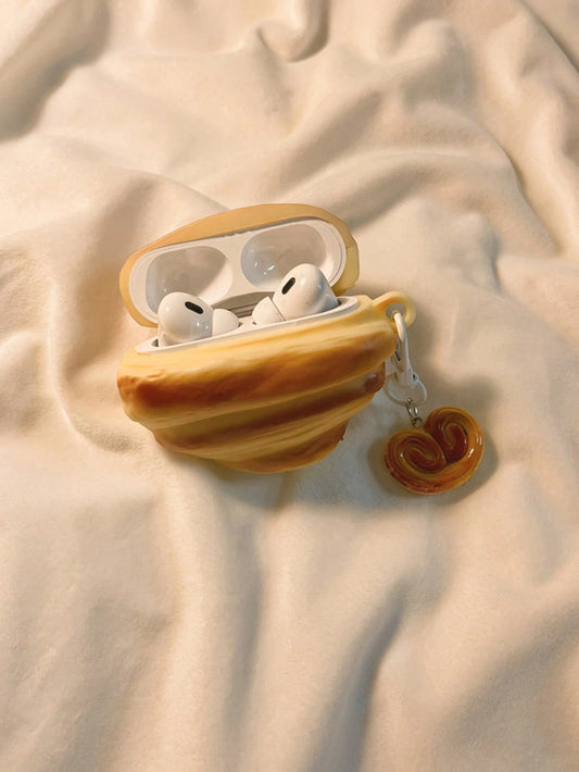 Cute Asymmetric Shockproof Silicone Ugly Cute Interesting Croissant Shaped Earphone Case With A Small Pastry Pendant Compatible With Apple Earphone Case 1/2/3/4/Pro/Pro2(Nd)/Pro(3rd) Birthday Gift Ann
