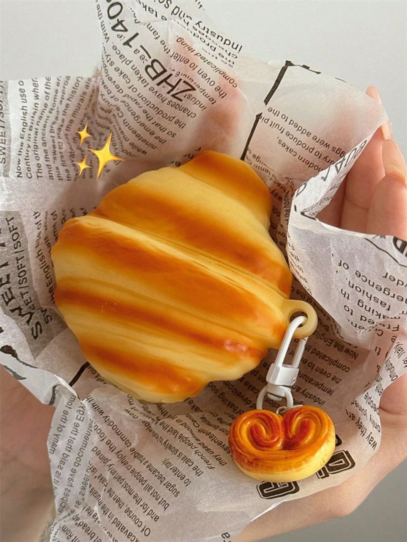 Cute Asymmetric Shockproof Silicone Ugly Cute Interesting Croissant Shaped Earphone Case With A Small Pastry Pendant Compatible With Apple Earphone Case 1/2/3/4/Pro/Pro2(Nd)/Pro(3rd) Birthday Gift Ann