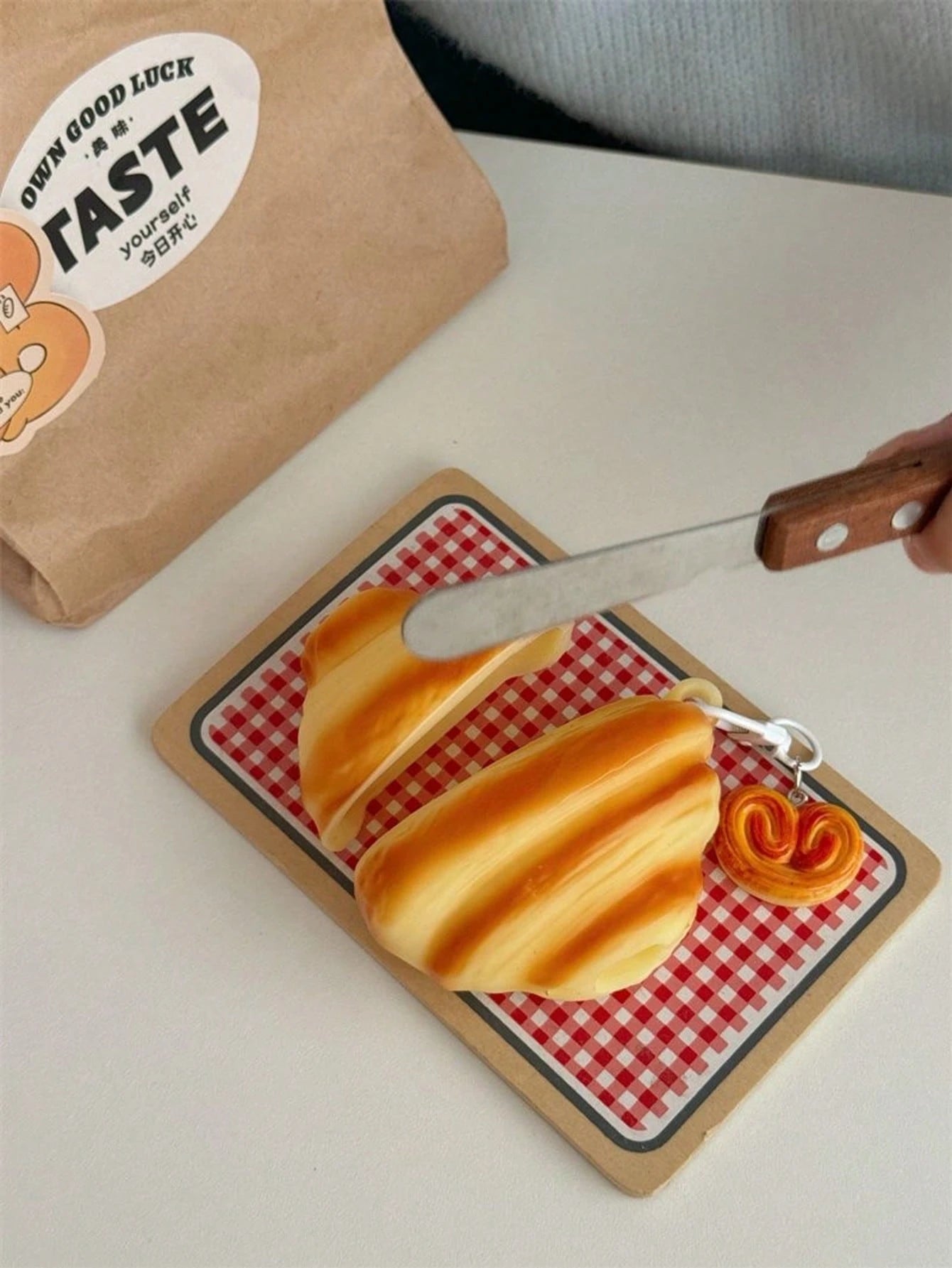 Cute Asymmetric Shockproof Silicone Ugly Cute Interesting Croissant Shaped Earphone Case With A Small Pastry Pendant Compatible With Apple Earphone Case 1/2/3/4/Pro/Pro2(Nd)/Pro(3rd) Birthday Gift Ann