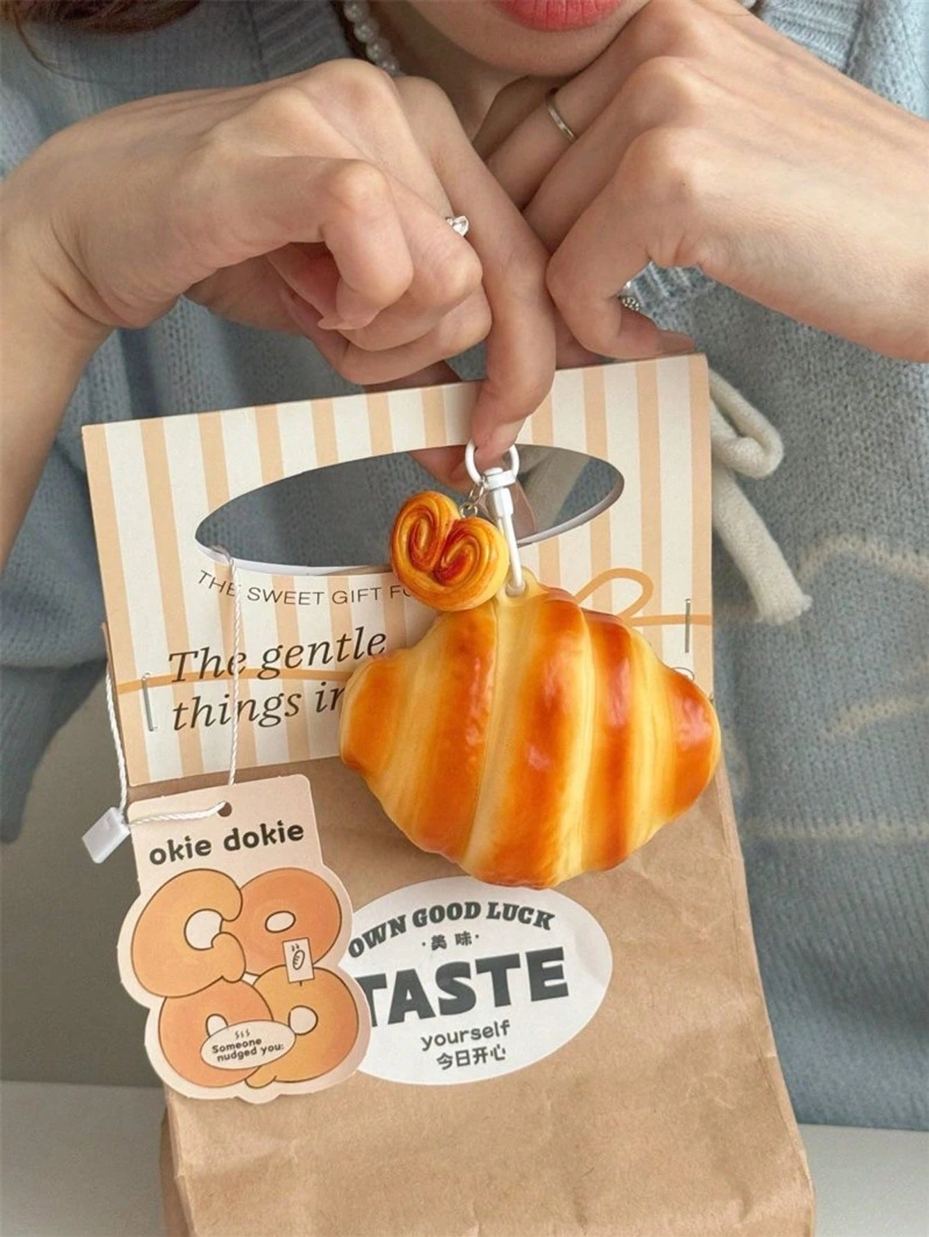 Cute Asymmetric Shockproof Silicone Ugly Cute Interesting Croissant Shaped Earphone Case With A Small Pastry Pendant Compatible With Apple Earphone Case 1/2/3/4/Pro/Pro2(Nd)/Pro(3rd) Birthday Gift Ann