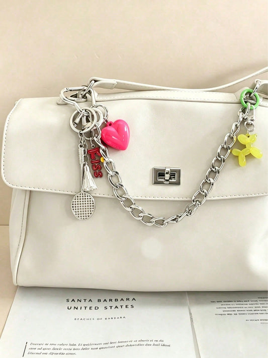 Cute Cartoon Bag Charm Heart Badminton Keychain Balloon Dog Maximalist Double Clasp Chain Pendant