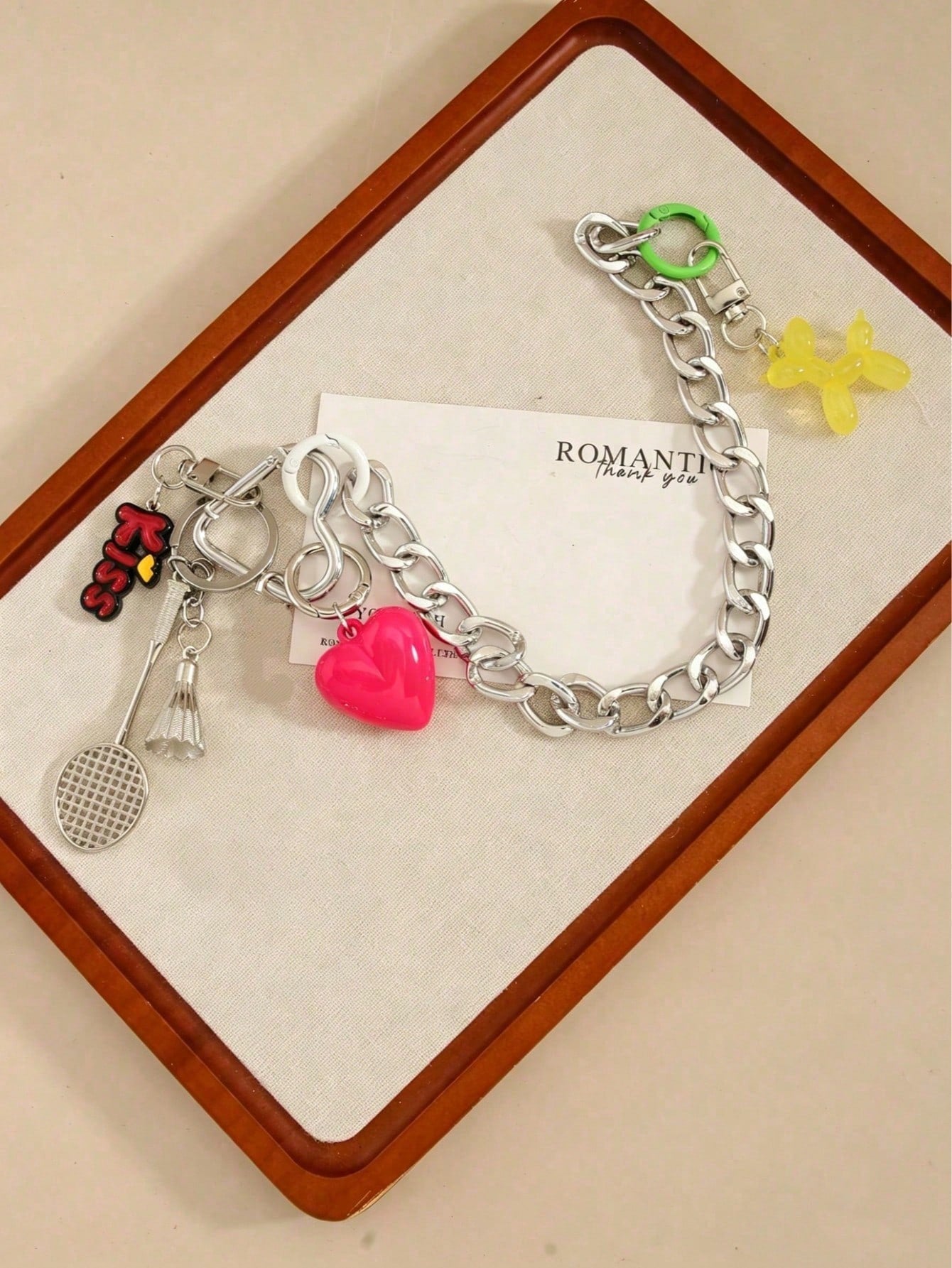 Cute Cartoon Bag Charm Heart Badminton Keychain Balloon Dog Maximalist Double Clasp Chain Pendant
