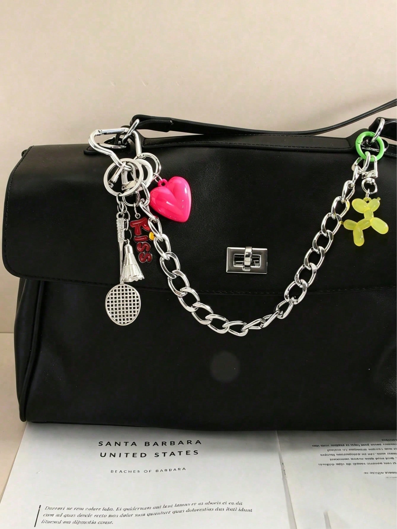 Cute Cartoon Bag Charm Heart Badminton Keychain Balloon Dog Maximalist Double Clasp Chain Pendant
