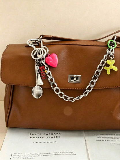 Cute Cartoon Bag Charm Heart Badminton Keychain Balloon Dog Maximalist Double Clasp Chain Pendant