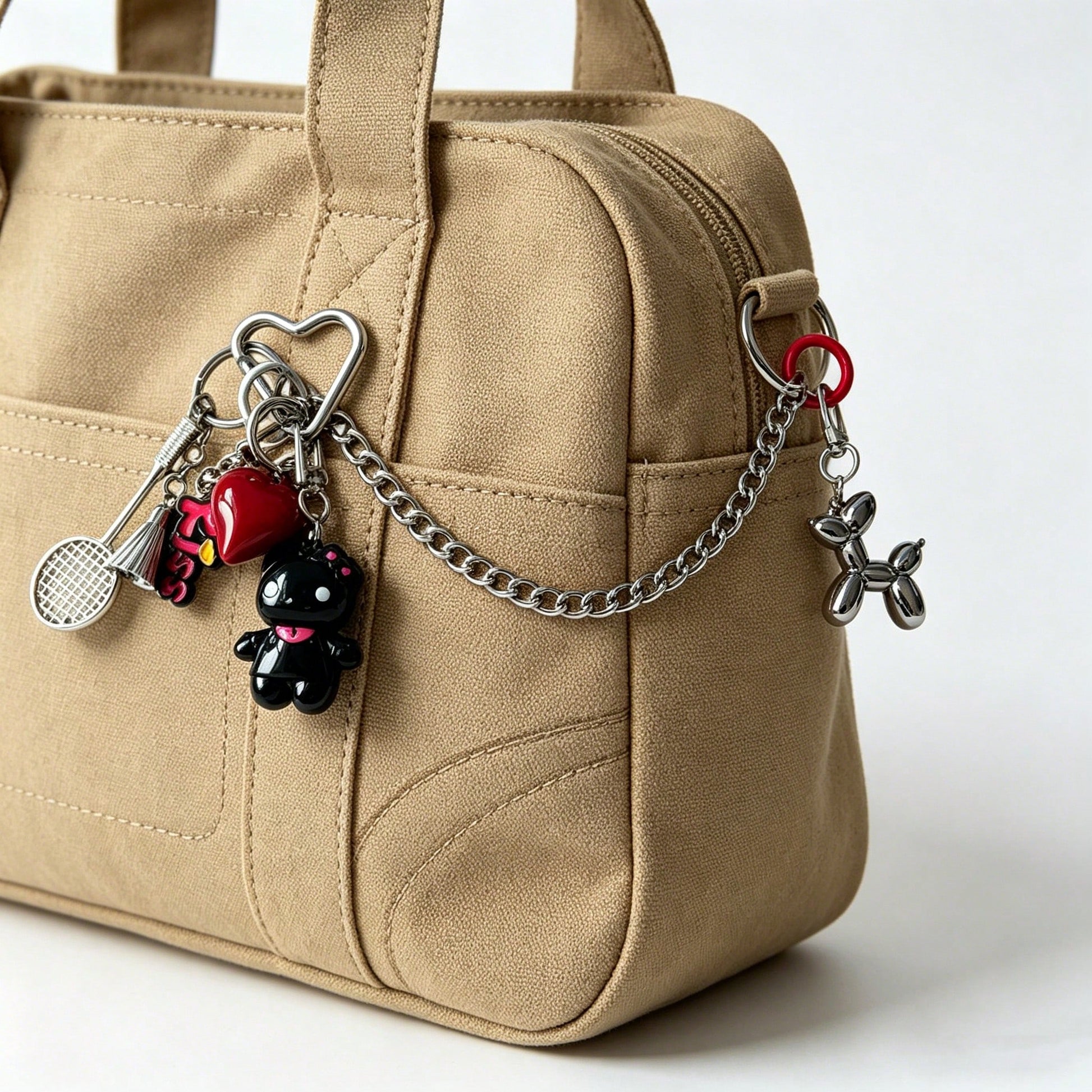 Cute Cartoon Bag Charm Heart Badminton Keychain Balloon Dog Maximalist Double Clasp Chain Pendant