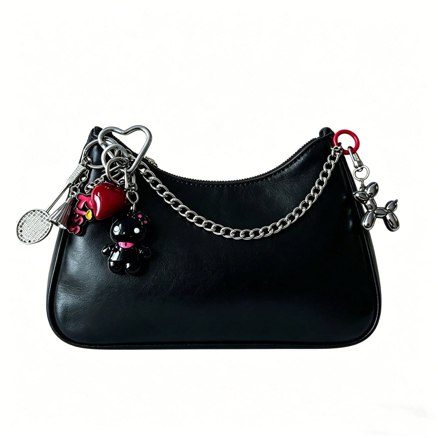 Cute Cartoon Bag Charm Heart Badminton Keychain Balloon Dog Maximalist Double Clasp Chain Pendant