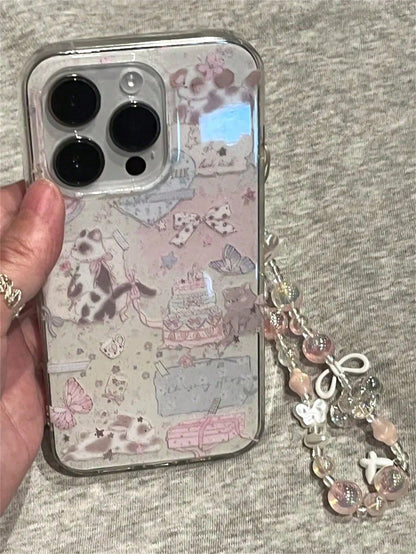 Cute Cat Element Fashion Phone Case Cute Cartoon Cake Bow Cat Bracelet Phone Case, Compatible With IPhone 17 Pro Max, 17 Pro, 17, 16 Pro Max, 15, 14 Pro, 13, 12, 11, Exquisite Back Cover Spring Birthd