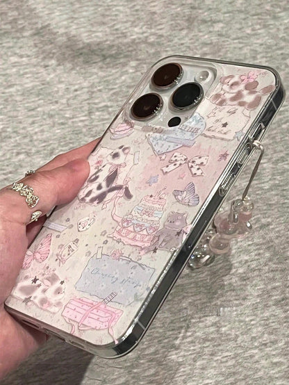 Cute Cat Element Fashion Phone Case Cute Cartoon Cake Bow Cat Bracelet Phone Case, Compatible With IPhone 17 Pro Max, 17 Pro, 17, 16 Pro Max, 15, 14 Pro, 13, 12, 11, Exquisite Back Cover Spring Birthd