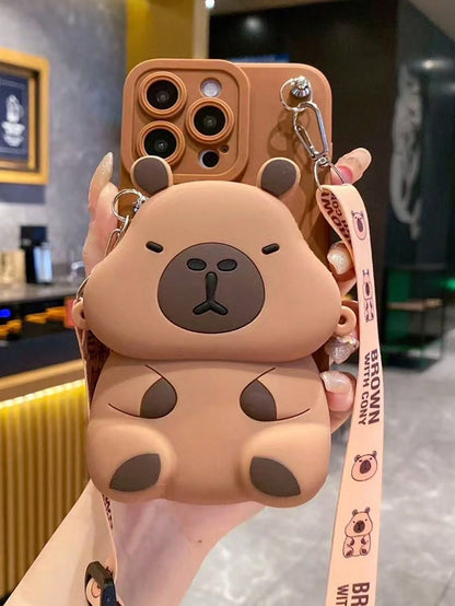Cute Creative Capybara Element Silicone 1pc Capybara Design Crossbody Card Holder Case, Fashion Phone Case Compatible With IPhone 11 12 13 14 15 16 17 Pro Max (The Card Holder Case Is Made Of Soft Sil