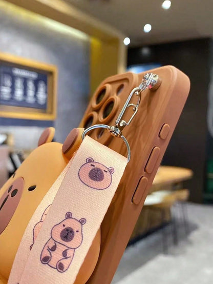 Cute Creative Capybara Element Silicone 1pc Capybara Design Crossbody Card Holder Case, Fashion Phone Case Compatible With IPhone 11 12 13 14 15 16 17 Pro Max (The Card Holder Case Is Made Of Soft Sil