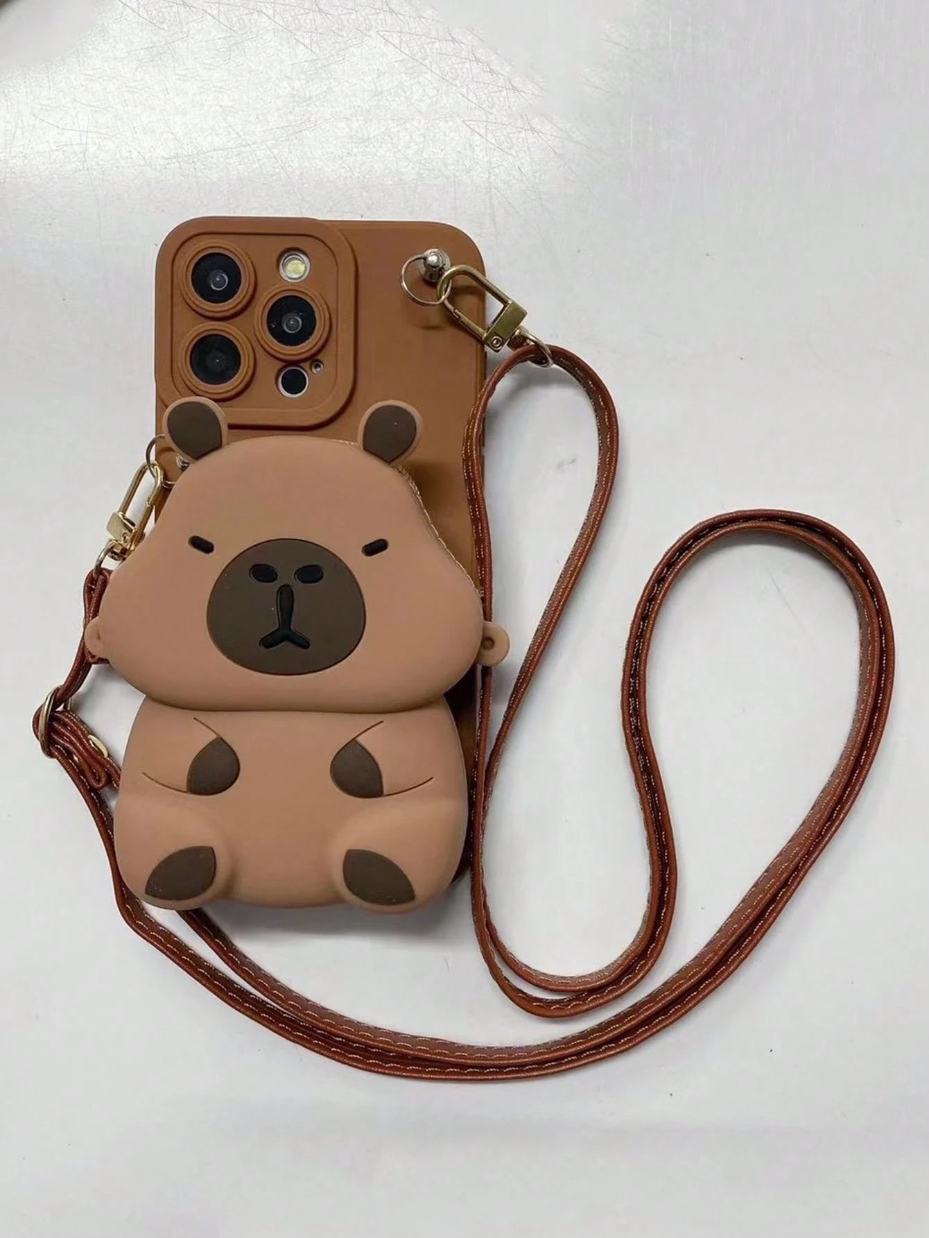 Cute Creative Capybara Element Silicone 1pc Capybara Design Crossbody Card Holder Case, Fashion Phone Case Compatible With IPhone 11 12 13 14 15 16 17 Pro Max (The Card Holder Case Is Made Of Soft Sil