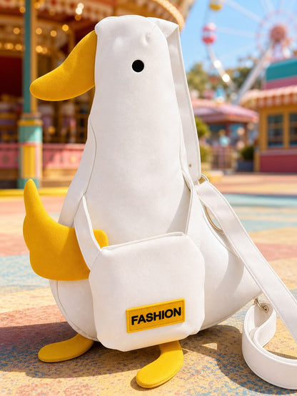 Cute Duck Crossbody Bag, White Yellow Animal Shoulder Purse, Fun Novelty Bag For Summer Outings, Travel, Festivals And Daily Wear