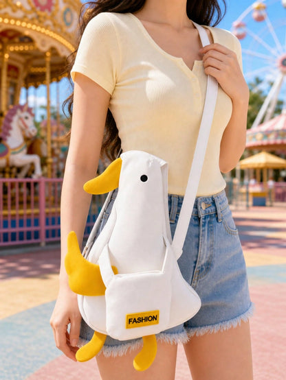 Cute Duck Crossbody Bag, White Yellow Animal Shoulder Purse, Fun Novelty Bag For Summer Outings, Travel, Festivals And Daily Wear